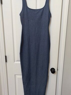 naked wardrobe Scoop Neck Midi Dress in Denim Blue